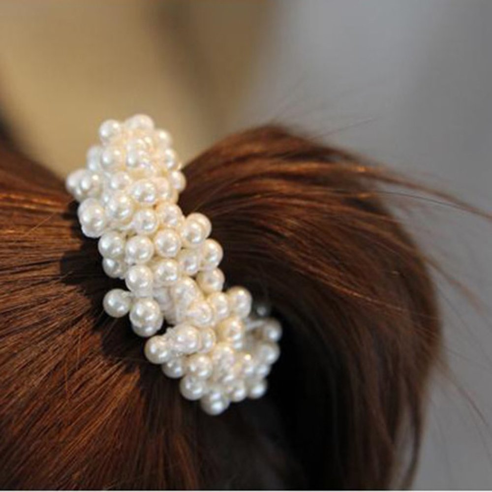 3pc Regal White Pearl Elastic Hair Bands Set - Picture 2 of 3